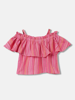 ELLE - Girls Pink Stripes Regular Fit Sleeveless Top