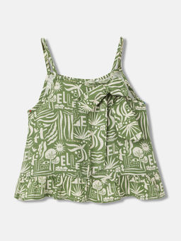 ELLE - Girls Green Printed Regular Fit Sleeveless Top
