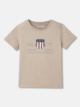 GANT - Boys Brown Solid Regular Fit Half Sleeves T-Shirt