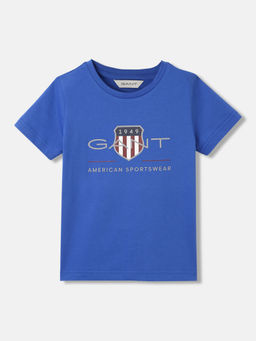 GANT - Boys Blue Solid Regular Fit Half Sleeves T-Shirt