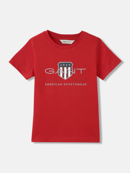 GANT - Boys Red Solid Regular Fit Half Sleeves T-Shirt