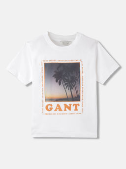 GANT - Boys White Graphic Regular Fit Half Sleeves T-Shirt