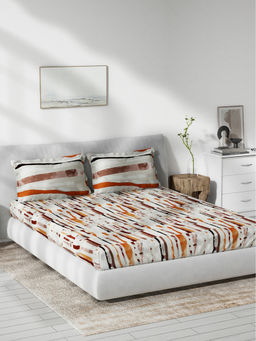 Ddecor Live Beautiful - Double Bedsheet with 2 Pillow Covers, 136 TC Brown