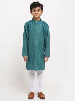 Kraft India - Boys Green Woven Design Cotton Kurta with Pyjamas (Set of 2)