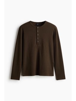 H&M - Men Green Slim Fit Ribbed Henley Shirt