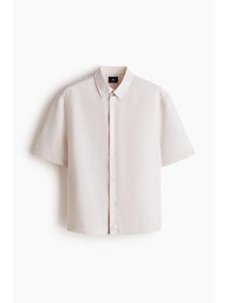 H&M - Men Beige Relaxed Fit Short-Sleeved Linen-Blend Shirt