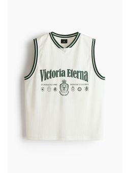 H&M - Men White Relaxed Fit Printed Mesh Vest Top