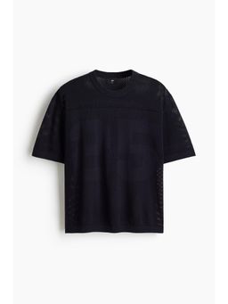 H&M - Men Blue Relaxed Fit Boxy Hole-Knit T-Shirt