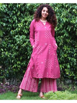 Chidiyaa - Pink Cotton Kurta, Palazzo (Set of 2)