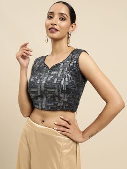 Mimosa - Women Charcoal Embroidered Readymade Blouse