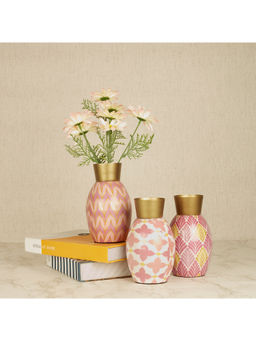HomeTown - Allure Iron Enamel Print Vases In Gold (Set of 3)