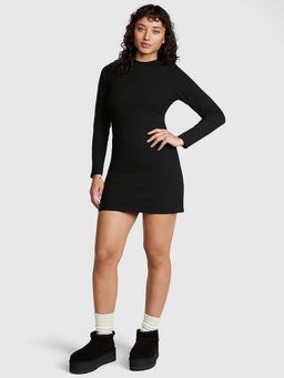 Victoria's Secret - Women Cotton Long-Sleeves High Neck Dress- Black