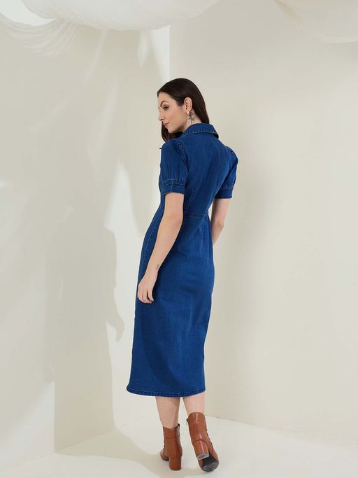 style stone denim dress Buy StyleStone Womens Denim Midi Dress with Side Cut (S) Online