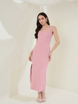 StyleStone - Women Textured Regular Fit Maxi Dress- Pink