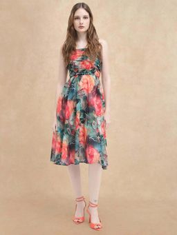 RAREISM - Women Polyester Floral Print Fit and Flare Dress- Multi-Color
