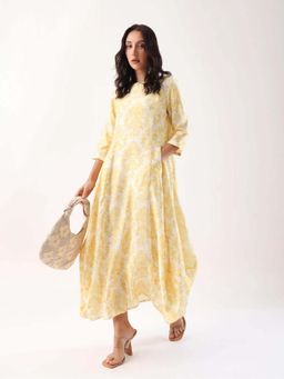 RAREISM - Women Polyester Printed Relaxed Dress- Yellow