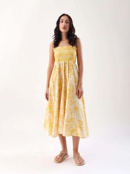 RAREISM - Women Polyester Printed Fit and Flare Dress- Yellow