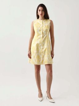 RAREISM - Women Cotton Blend Floral Printed A-Line Dress- Yellow