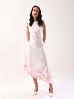 RAREISM - Women Polyester Floral Printed A-Line Dress- Off White