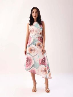 RAREISM - Women Polyester Floral Printed A-Line Dress- Multi-Color