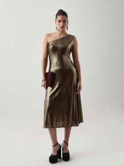 RAREISM - Women Polyester Fit and Flare Dress- Gold