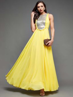 Miss Chase - Women Embellished Georgette Maxi Dress- Yellow