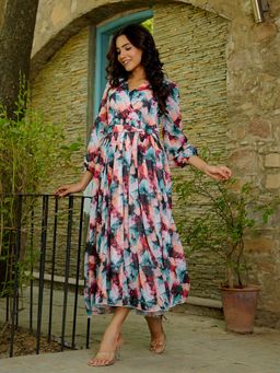 Noun - Women Gisele Printed Maxi Dress with Belt- Multi-Color