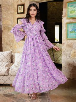 Noun - Women Elisa Floral Print Maxi Dress- Purple