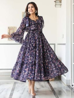 Noun - Women Shalby Floral Print Maxi Dress- Navy Blue