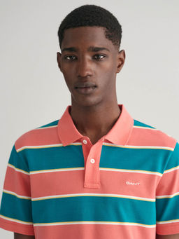 GANT - Men Blue Striped Polo T-Shirt