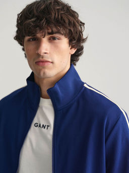 GANT - Men Navy Blue Embroidered Spread Collar Full Sleeves Bomber Jacket