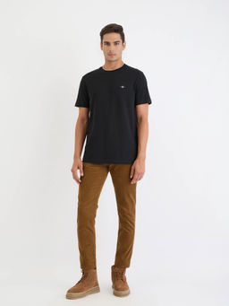 GANT - Men Black Solid Crew Neck Short Sleeves T-Shirt
