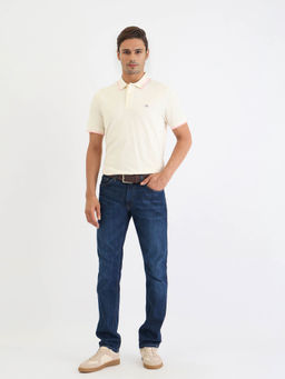 GANT - Men Cream Solid Short Sleeves Polo T-Shirt