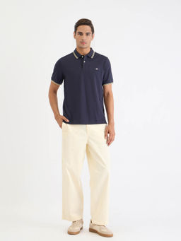 GANT - Men Navy Blue Solid Short Sleeves Polo T-Shirt