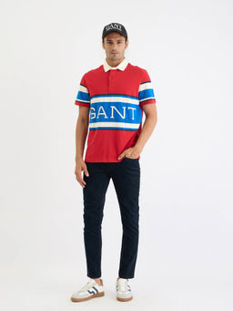 GANT - Men Red Color-Block Short Sleeves Polo T-Shirt