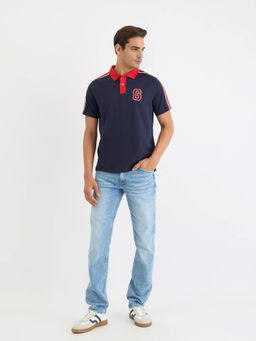 GANT - Men Navy Blue Solid Short Sleeves Polo T-Shirt