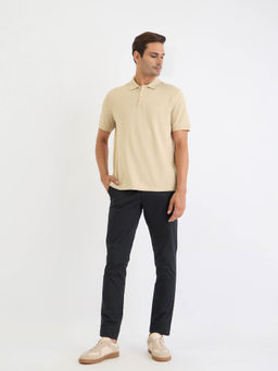 GANT - Men Beige Solid Short Sleeves Polo T-Shirt