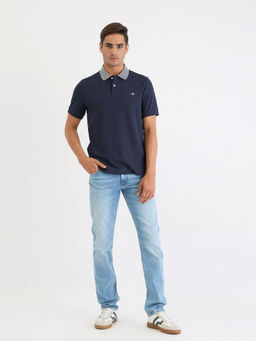 GANT - Men Navy Blue Solid Short Sleeves Polo T-Shirt