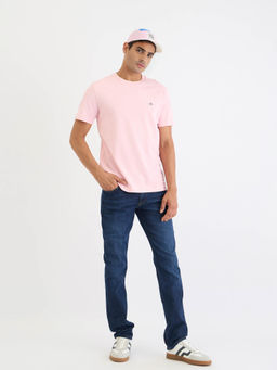 GANT - Men Pink Solid Round Neck Short Sleeves T-Shirt