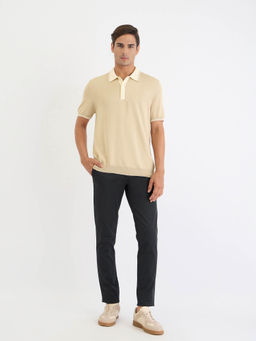 GANT - Men Beige Solid Short Sleeves Polo T-Shirt