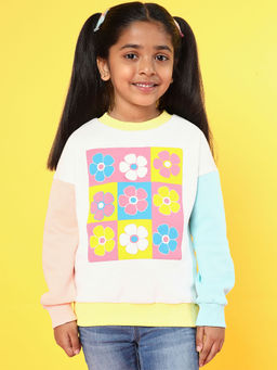 Nautinati - Girls White-Pink Colorblock Crew Neck Sweatshirt