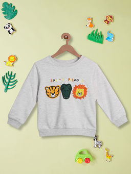 Nautinati - Boys Grey Embroidered Crew Neck Regular Sweatshirt