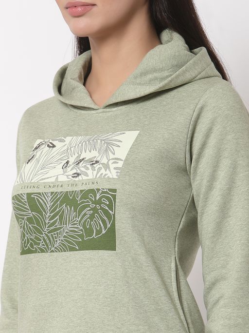 Buy Juelle Women Graphic Green Hooded Fleece Sweatshirt Online