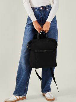 Accessorize London - Women's Black Nylon Canvas Backpack