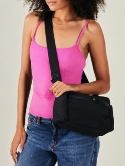 Accessorize London - Women's Black Canvas Cross Body Bag with Detachable Strap