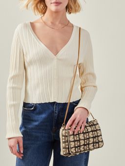 Accessorize London - Women's Cream Shimmer Sling Bag