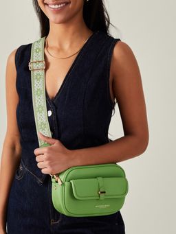 Accessorize London - Women's Green Camera Webbing Strap Sling Bag with Detachable Strap
