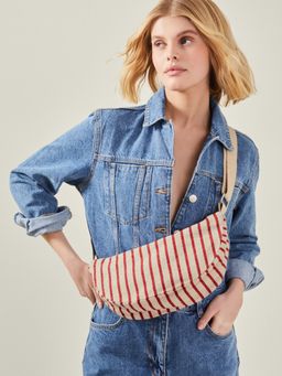 Accessorize London - Women's Red and Cream Stripe Sling Bag