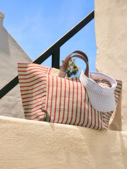 Accessorize London - Women's Red Stripe Canvas Tote Bag