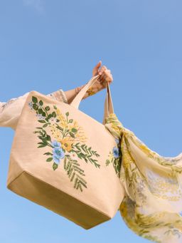 Accessorize London - Women's Cream Floral Embroidered Beach Tote Bag